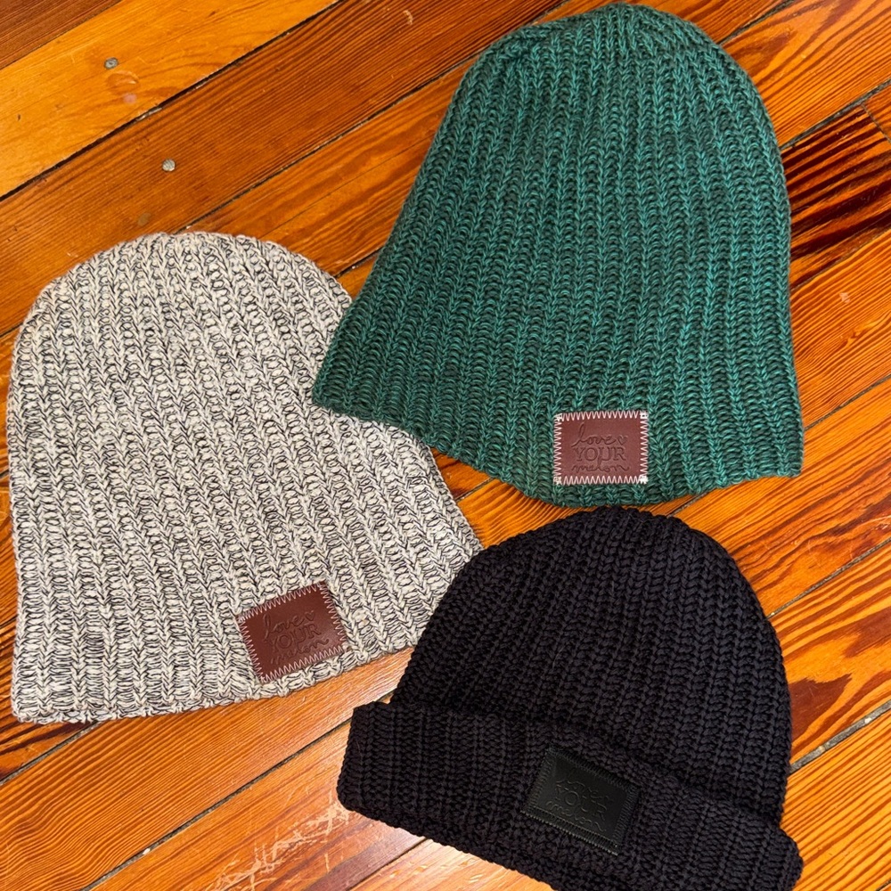 Love Your Melon Knit Beanies in Green, Gray, and Black
